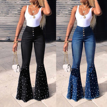 Load image into Gallery viewer, Sexy office work Women&#39;s High Waist Jeans Button Tassel Pants
