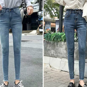 Women Large Size Stretch High Waist Ripped Jeans Casual Autumn