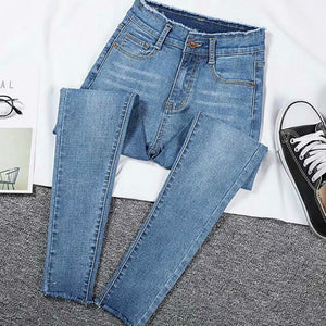 Women Large Size Stretch High Waist Ripped Jeans Casual Autumn