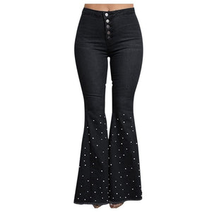 Sexy office work Women's High Waist Jeans Button Tassel Pants