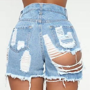 Women's Frayed Raw Hem Ripped Distressed High Waist Hole