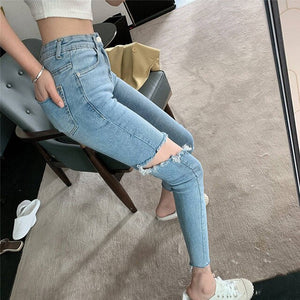 2020 hole jeans women's leggings new slim waist stretch slim